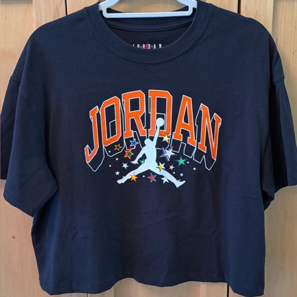 Jordan cropped oversized Short-Sleeve Tee with Orange Logo and White Jumpman